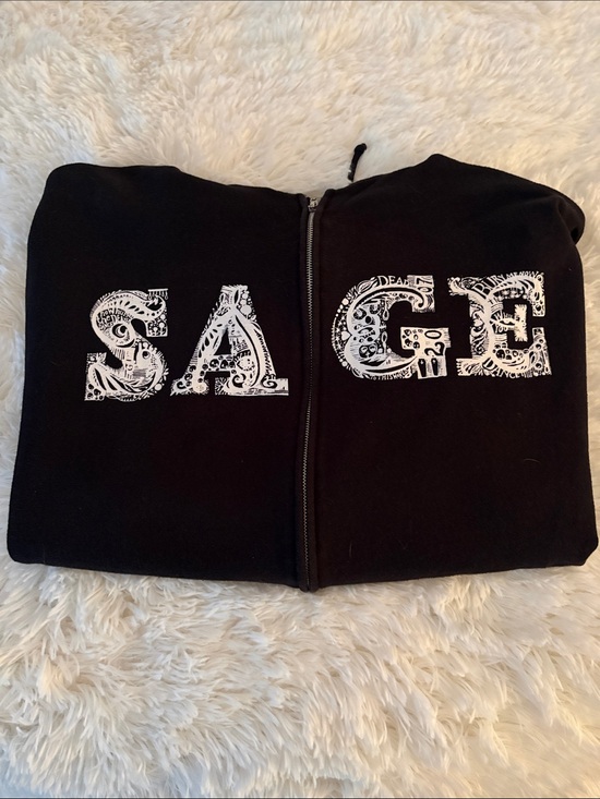 Jerzees Other - Black 'SAGE' Zip-Up Hoodie with White Graphic Letters 2007